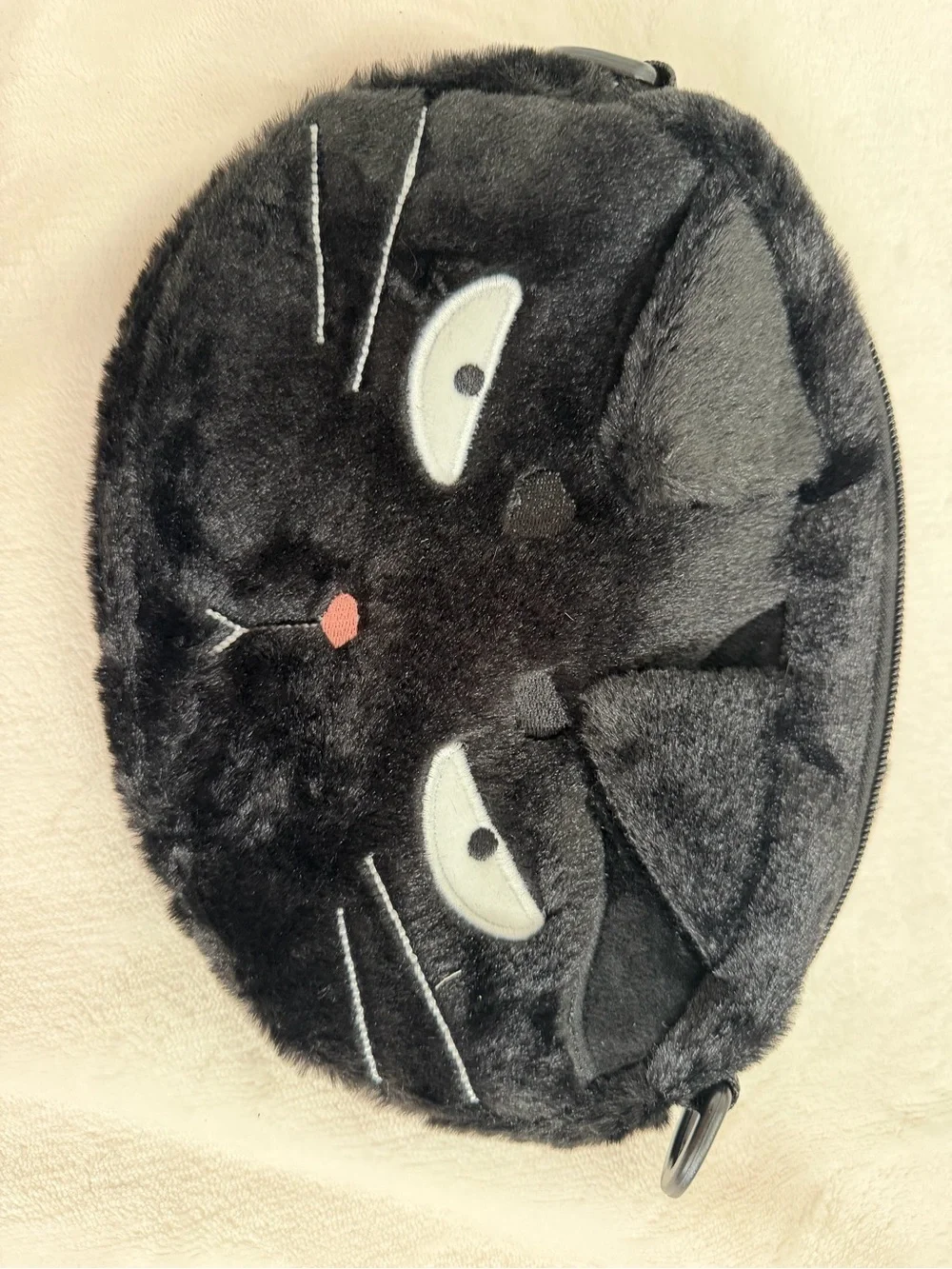 Plush Black Cat Face Coin Purse for Kids